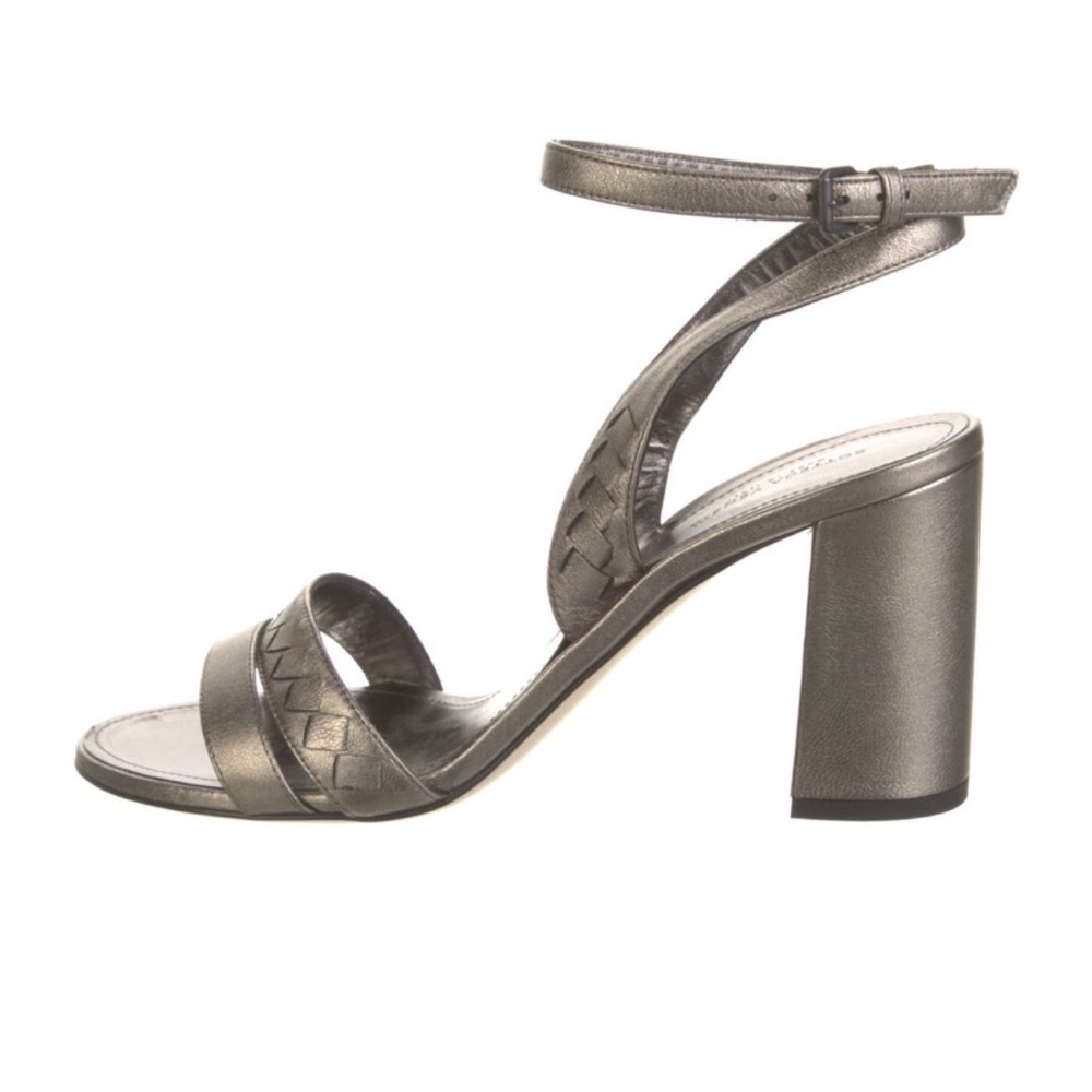 Bottega Veneta Elegant Silver Block Heel Sandals